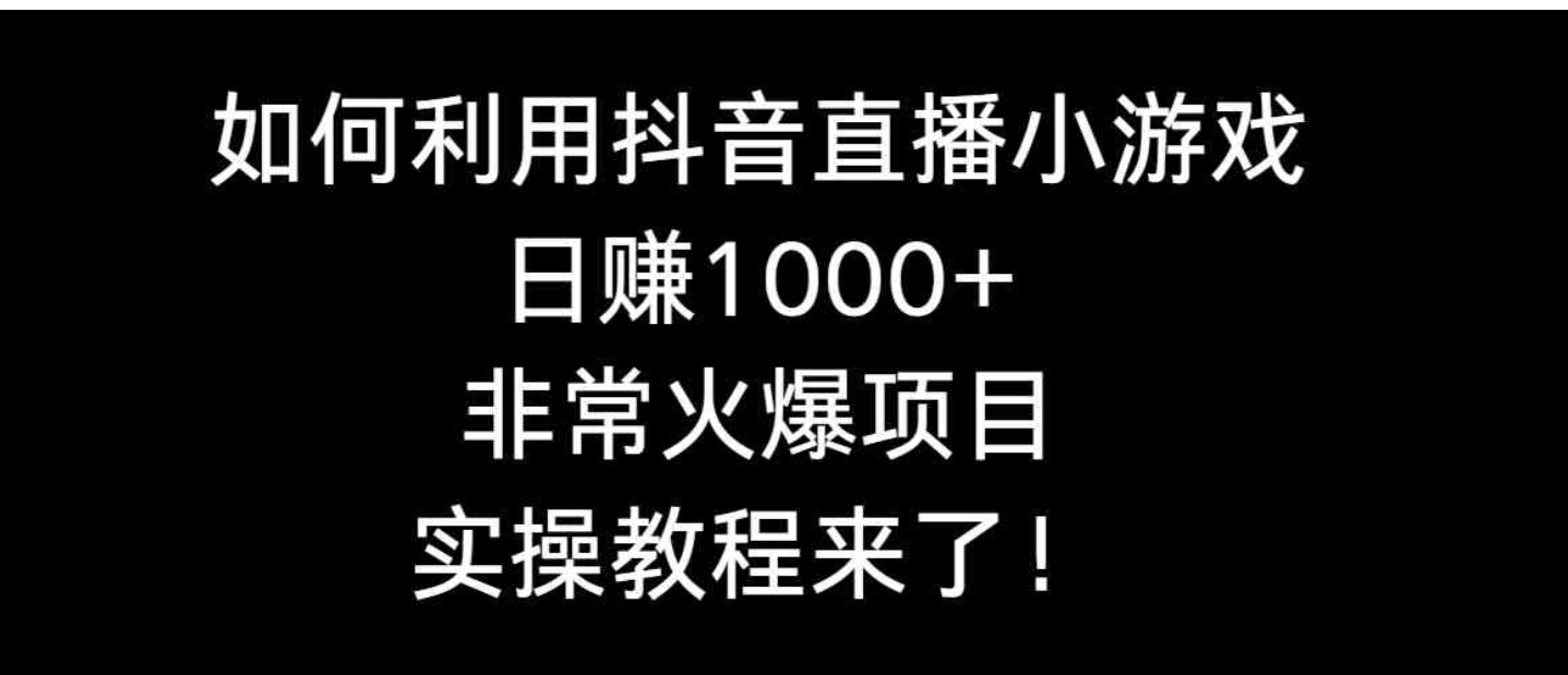 如何利用抖音直播小游戏日赚1000+，非常火爆项目，实操教程来了！-大源资源网