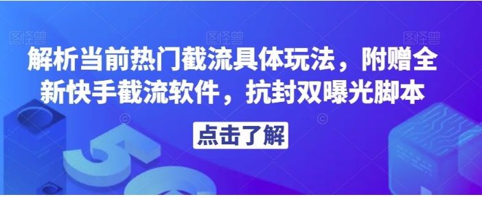 解析当前热门截流具体玩法，附赠全新快手截流软件，抗封双曝光脚本【揭秘】-大源资源网