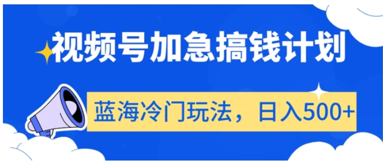 视频号加急搞钱计划，蓝海冷门玩法，日入500+【揭秘】-大源资源网