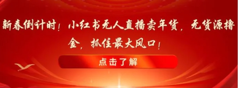 新春倒计时！小红书无人直播卖年货，无货源撸金，抓住最大风口【揭秘】-大源资源网