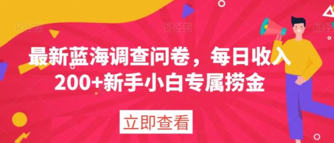 最新蓝海调查问卷，每日收入200+新手小白专属捞金-大源资源网