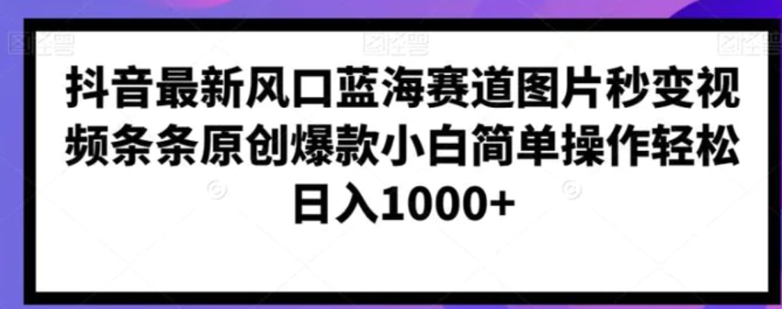 抖音最新风口蓝海赛道图片秒变视频条条原创爆款小白简单操作轻松日入1000+-大源资源网