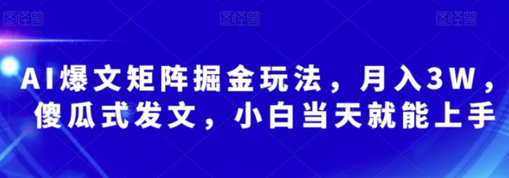 AI爆文矩阵掘金玩法，月入3W，傻瓜式发文，小白当天就能上手【揭秘】-大源资源网