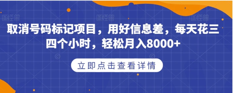 取消号码标记项目，用好信息差，每天花三四个小时，轻松月入8000+【揭秘】-大源资源网