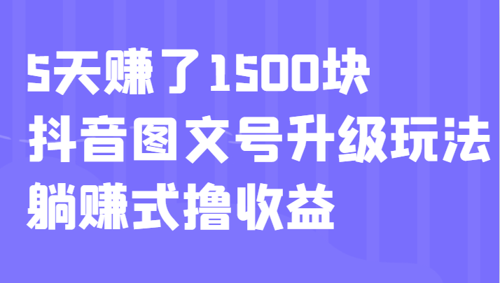 5天赚了1500块，抖音图文号升级玩法，躺赚式撸收益-大源资源网