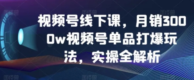 视频号线下课，月销3000w视频号单品打爆玩法，实操全解析-大源资源网