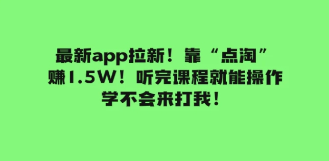 最新app拉新！靠“点淘”赚1.5W！听完课程就能操作！学不会来打我！-大源资源网