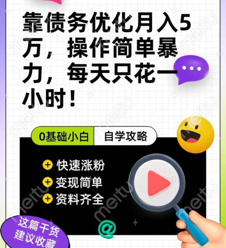 靠债务优化，月入5万，操作简单，多种变现方式，小白必入！-大源资源网