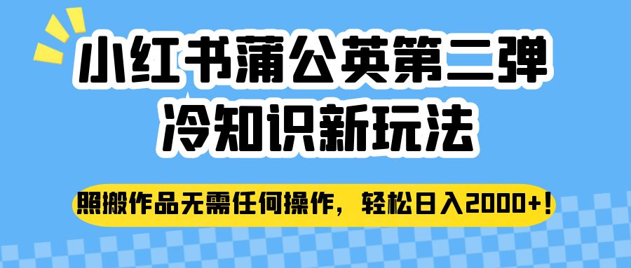 小红书蒲公英第二弹冷知识新玩法，照搬作品无需任何操作，轻松日入2000+！-大源资源网