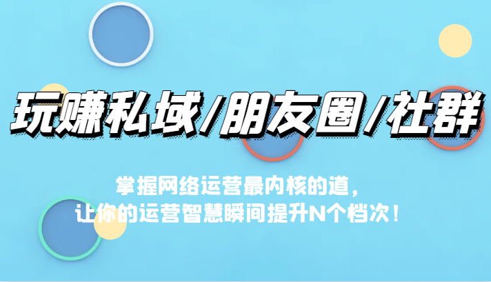 玩赚私域/朋友圈/社群，掌握网络运营最内核的道，让你的运营智慧瞬间提升N-大源资源网