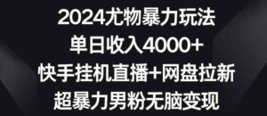 （9074期）2024尤物暴力玩法单日收入4000+快手挂机直播+网盘拉新超暴力男粉无脑变现-大源资源网