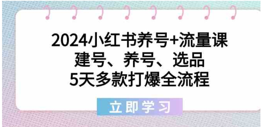 2024小红书养号+流量课：建号、养号、选品，5天多款打爆全流程-大源资源网