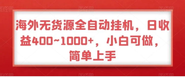 海外无货源全自动挂机，日收益400~1000+，小白可做，简单上手-大源资源网