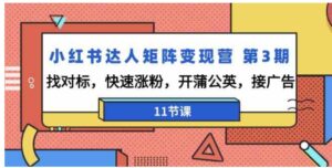 （9203期）小红书达人矩阵变现营第3期，找对标，快速涨粉，开蒲公英，接广告-11节课-大源资源网