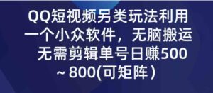 （9493期）QQ短视频另类玩法，利用一个小众软件，无脑搬运，无需剪辑单号日赚500～…-大源资源网