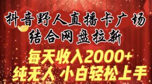 （9504期）每天收入2000+，抖音野人直播卡广场，结合网盘拉新，纯无人，小白轻松上手-大源资源网