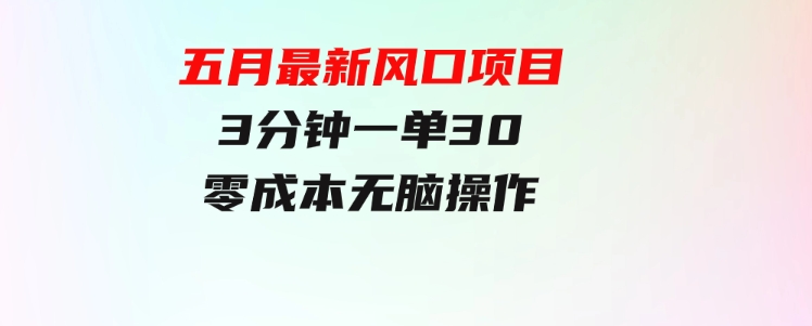 五月最新风口项目，3分钟一单30，零成本，无脑操作-大源资源网