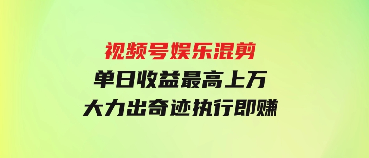 视频号娱乐混剪单日收益最高上万大力出奇迹执行即赚-大源资源网