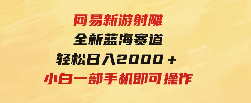 网易新游射雕全新蓝海赛道，轻松日入2000＋小白一部手机即可操作-大源资源网