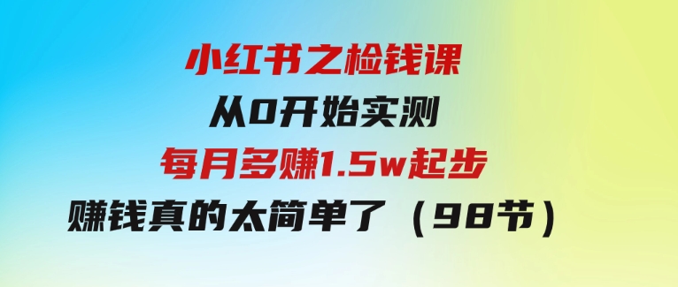 小红书之检钱课：从0开始实测每月多赚1.5w起步，赚钱真的太简单了（98节）-大源资源网