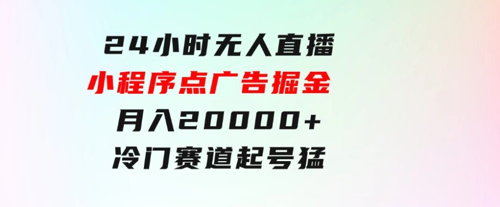 24小时无人直播小程序点广告掘金，月入20000+，冷门赛道，起好猛，独…-大源资源网