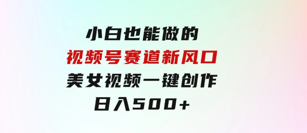 小白也能做的视频号赛道新风口，美女视频一键创作，日入500+-大源资源网