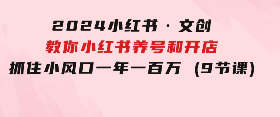 2024小红书·文创：教你小红书养号和开店、抓住小风口一年一百万(9节课)-大源资源网