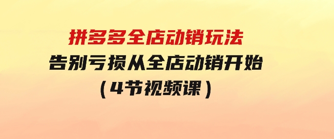 拼多多全店动销玩法【新课】，告别亏损从全店动销开始（4节视频课）-大源资源网