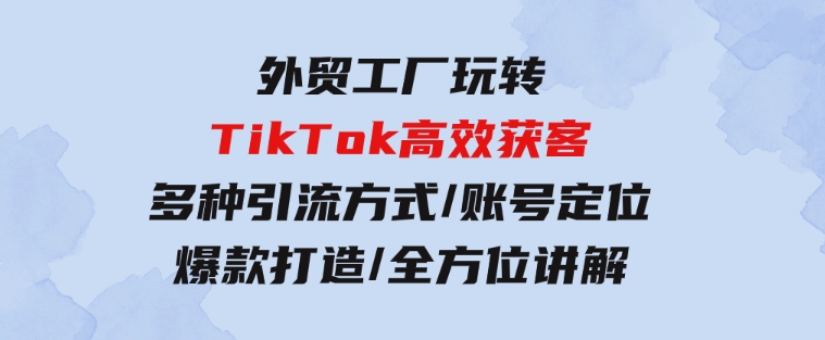 外贸工厂玩转TikTok高效获客，多种引流方式/账号定位/爆款打造/全方位讲解-大源资源网