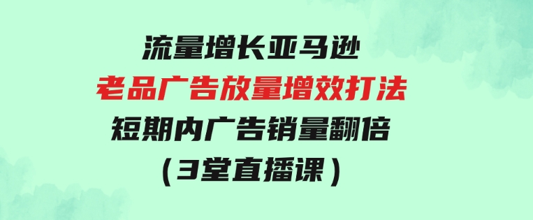 流量增长亚马逊老品广告放量增效打法，短期内广告销量翻倍（3堂直播课）-大源资源网