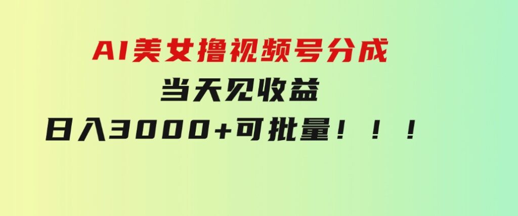 AI美女撸视频号分成，当天见收益，日入3000+，可批量！！！-大源资源网