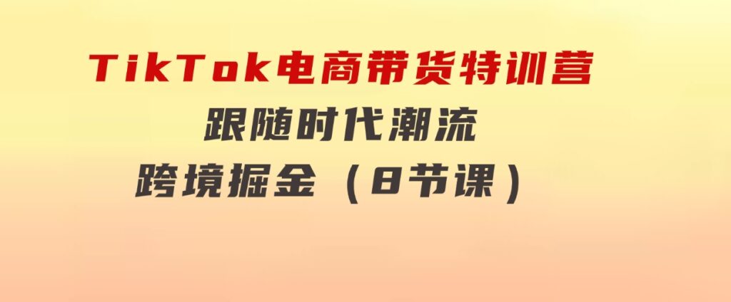 TikTok电商带货特训营，跟随时代潮流，跨境掘金（8节课）-大源资源网