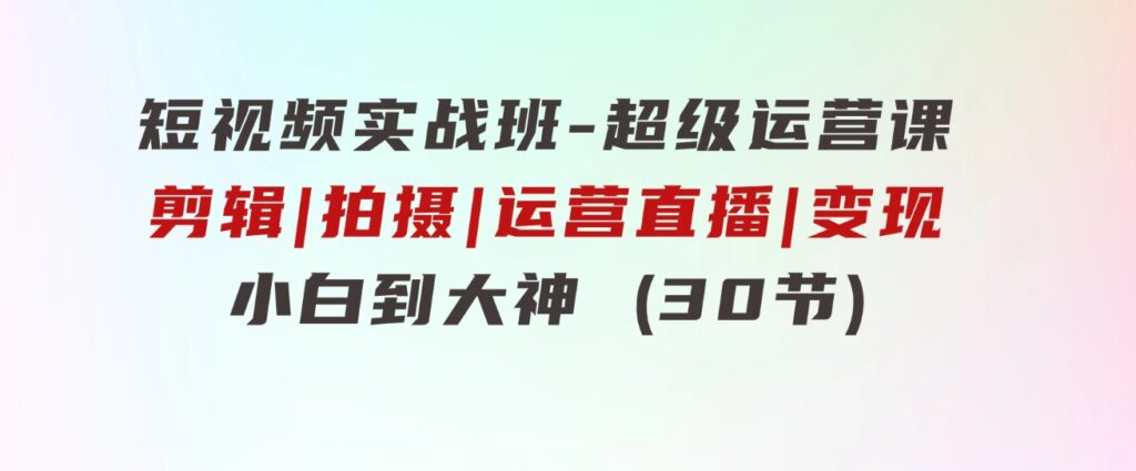 短视频实战班-超级运营课，|剪辑|拍摄|运营|直播|变现小白到大神(30节)-大源资源网