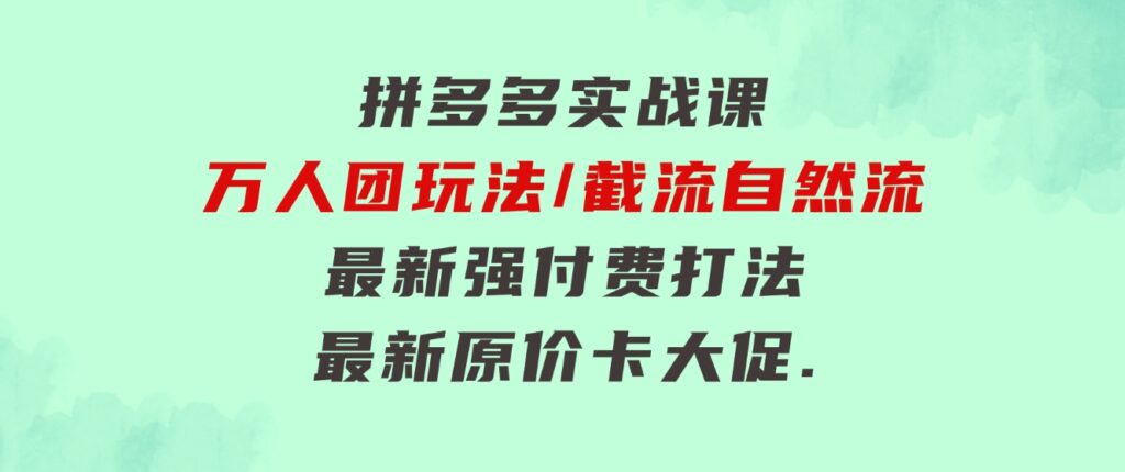 拼多多·实战课：万人团玩法/截流自然流/最新强付费打法/最新原价卡大促..-大源资源网