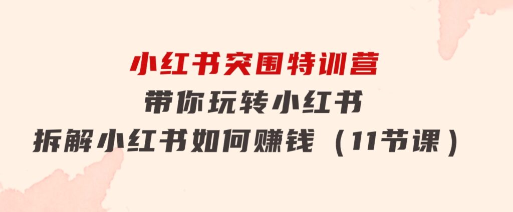 小红书突围特训营，带你玩转小红书，拆解小红书如何赚钱（11节课）-大源资源网