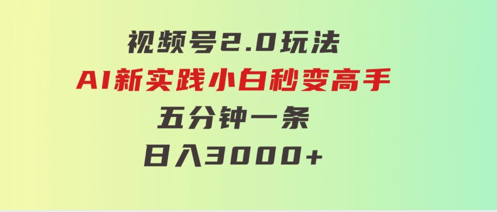 视频号2.0玩法AI新实践，小白秒变高手五分钟一条，日入3000+-大源资源网