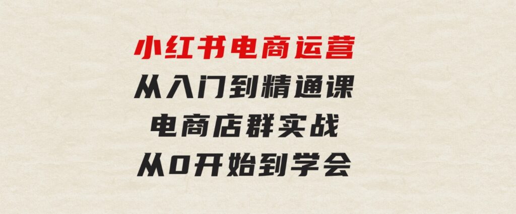 小红书电商运营从入门到精通课，电商店群实战，从0开始到学会-大源资源网