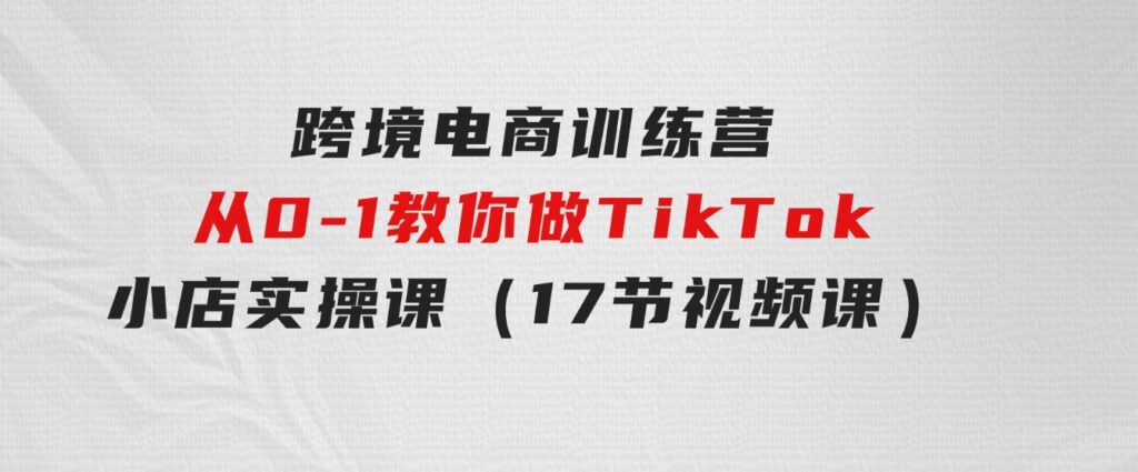 跨境电商训练营：从0-1教你做TikTok小店实操课（17节视频课）-大源资源网