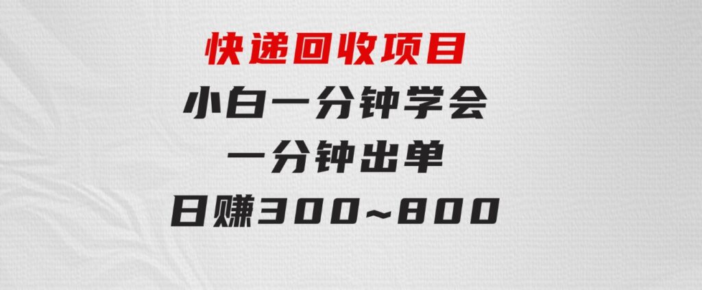 快递回收项目，容易上手，小白一分钟学会，一分钟出单，日赚300~800-大源资源网