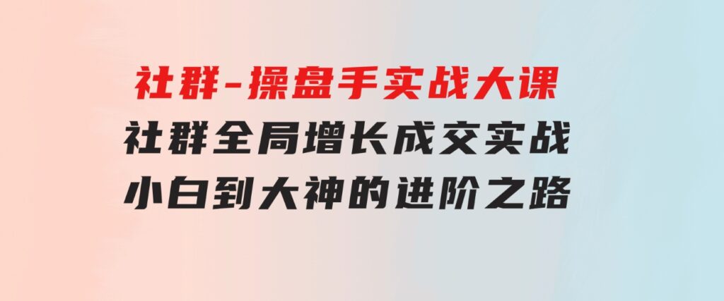 社群-操盘手实战大课：社群全局增长成交实战，小白到大神的进阶之路-大源资源网