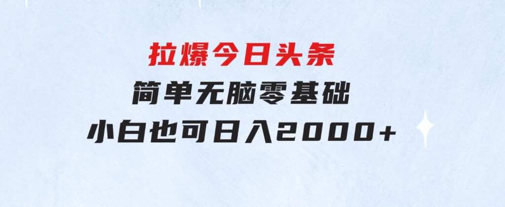 拉爆今日头条，简单无脑，零基础小白也可日入2000+-大源资源网