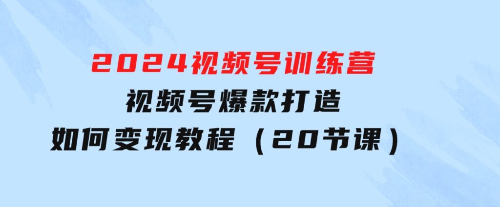 2024视频号训练营，视频号爆款打造，如何变现教程（20节课）-大源资源网