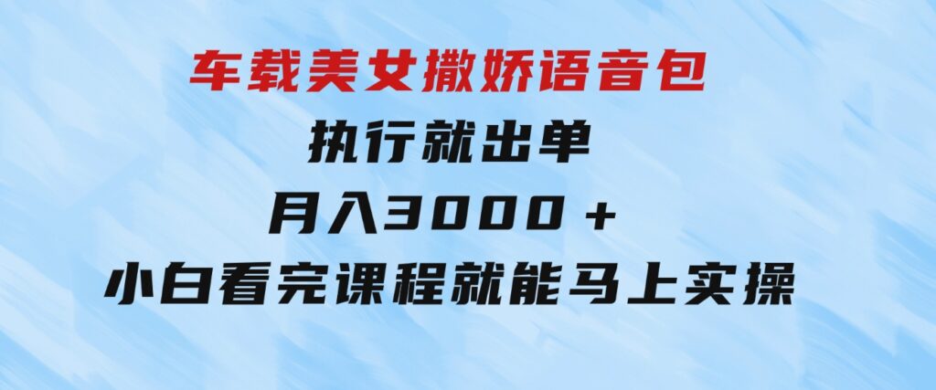 车载美女撒娇语音包，执行就出单，月入3000＋，小白看完课程就能马上实操-大源资源网