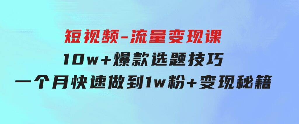 2024年短视频-流量变现课：10w+爆款选题技巧一个月快速做到1w粉+变现秘籍-大源资源网