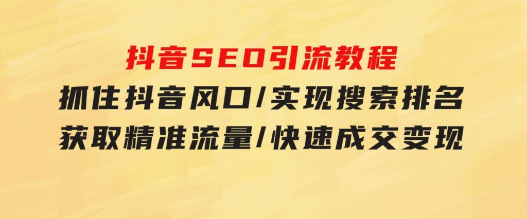 抖音SEO引流教程：抓住抖音风口/实现搜索排名/获取精准流量/快速成交变现-大源资源网