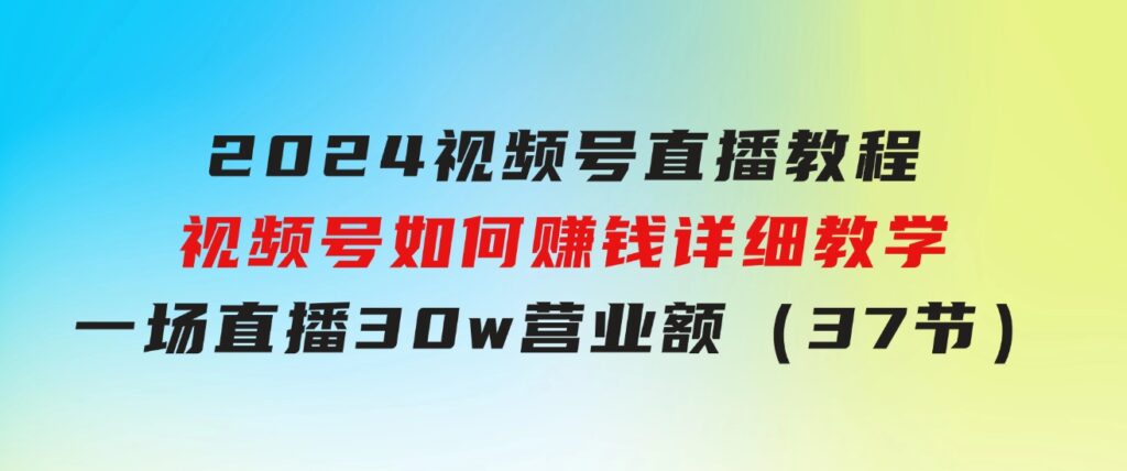 2024视频号直播教程：视频号如何赚钱详细教学，一场直播30w营业额（37节）-大源资源网