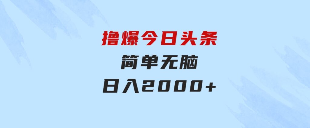 撸爆今日头条，简单无脑，日入2000+-大源资源网