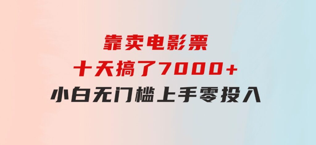 靠卖电影票，十天搞了7000+，小白无门槛上手，零投入！-大源资源网