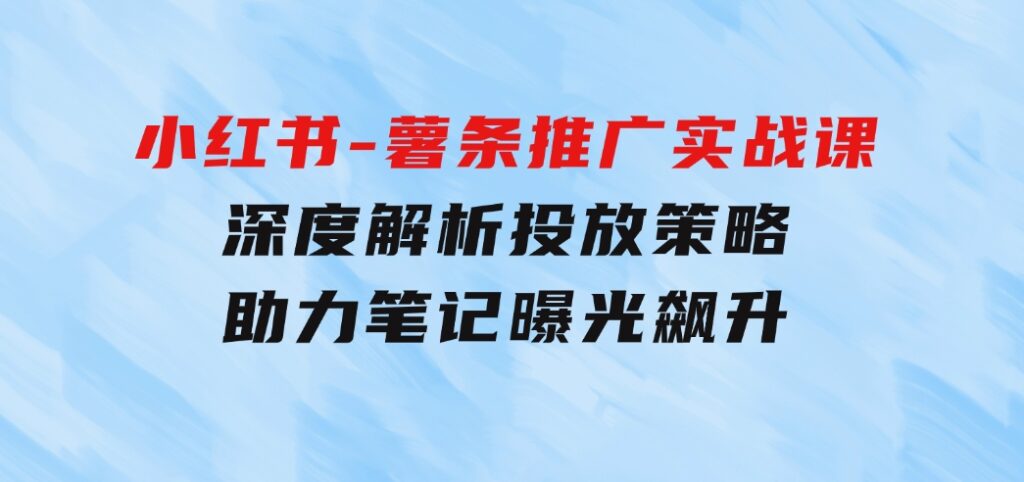 小红书-薯条推广实战课：深度解析投放策略，助力笔记曝光飙升-大源资源网