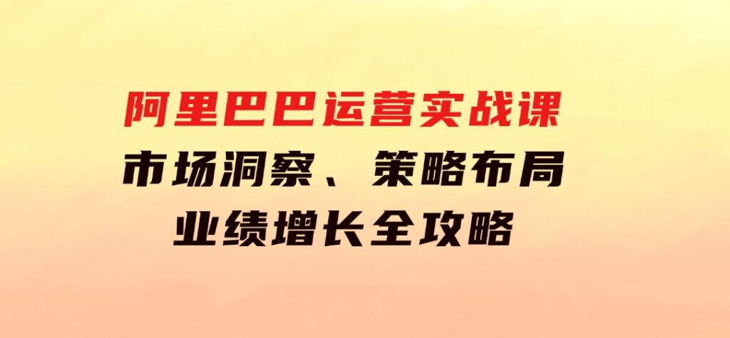 阿里巴巴运营实战课：市场洞察、策略布局、业绩增长全攻略-大源资源网